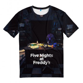 Мужская футболка 3D с принтом Five Nights at Freddy`s в Кировске, 100% полиэфир | прямой крой, круглый вырез горловины, длина до линии бедер | five nights at freddy s | game | horror | игры | механические куклы | ночь | охранник | пять ночей у фредди | светящиеся глаза | ужас