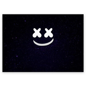 Поздравительная открытка с принтом Marshmello Cosmos в Кировске, 100% бумага | плотность бумаги 280 г/м2, матовая, на обратной стороне линовка и место для марки
 | marshmello | диджей | звезды | клуб | клубная музыка | космос | маршмеллоу | маршмэлло | маршмэллоу | музыка | небо | ночь | электронная