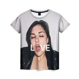 Женская футболка 3D с принтом Sasha Grey LOVE в Кировске, 100% полиэфир ( синтетическое хлопкоподобное полотно) | прямой крой, круглый вырез горловины, длина до линии бедер | brazzers | грей | лицо | любовь | рот | саша