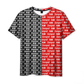 Мужская футболка 3D с принтом SENPAI x HENTAI в Кировске, 100% полиэфир | прямой крой, круглый вырез горловины, длина до линии бедер | ahegao | kawai | kowai | oppai | otaku | senpai | sugoi | waifu | yandere | ахегао | ковай | отаку | сенпай | яндере