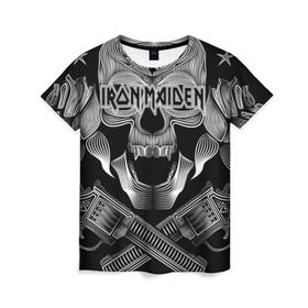 Женская футболка 3D с принтом Iron Maiden в Кировске, 100% полиэфир ( синтетическое хлопкоподобное полотно) | прямой крой, круглый вырез горловины, длина до линии бедер | бас | британия | брюс дикинсон | гитара | группа | дева | железная | метал | нико макбрэйн | рок | стив харрис | хеви | яник герс
