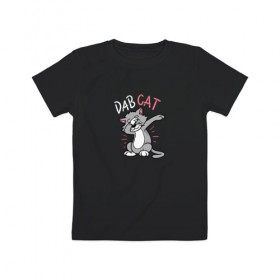 Детская футболка хлопок с принтом Dab Cat в Кировске, 100% хлопок | круглый вырез горловины, полуприлегающий силуэт, длина до линии бедер | Тематика изображения на принте: 