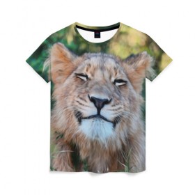 Женская футболка 3D с принтом Улыбка львицы в Кировске, 100% полиэфир ( синтетическое хлопкоподобное полотно) | прямой крой, круглый вырез горловины, длина до линии бедер | голова | животные | кот | кошка | лев | лицо | львица | прикол | прикольные | природа | смешные | тигр | тигрица | улыбается | улыбка | юмор