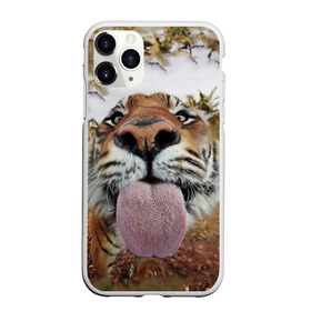 Чехол для iPhone 11 Pro матовый с принтом Тигр показывает язык в Кировске, Силикон |  | голова | животные | кот | кошка | лев | лицо | прикол | прикольные | природа | смешные 
 животные | тигр | тигрица | юмор | язык