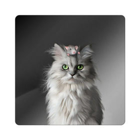 Магнит виниловый Квадрат с принтом Кот и мышка в Кировске, полимерный материал с магнитным слоем | размер 9*9 см, закругленные углы | животные | кот | котенок | кошка | крыса | мышка | мышь | перс | персидский кот | серый