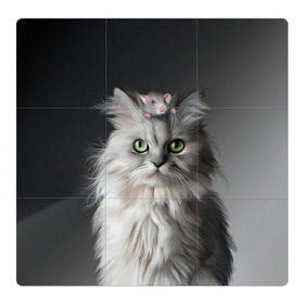 Магнитный плакат 3Х3 с принтом Кот и мышка в Кировске, Полимерный материал с магнитным слоем | 9 деталей размером 9*9 см | животные | кот | котенок | кошка | крыса | мышка | мышь | перс | персидский кот | серый