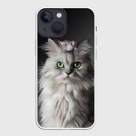 Чехол для iPhone 13 mini с принтом Кот и мышка в Кировске,  |  | животные | кот | котенок | кошка | крыса | мышка | мышь | перс | персидский кот | серый