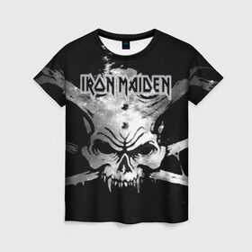 Женская футболка 3D с принтом Iron Maiden в Кировске, 100% полиэфир ( синтетическое хлопкоподобное полотно) | прямой крой, круглый вырез горловины, длина до линии бедер | Тематика изображения на принте: бас | британия | брюс дикинсон | гитара | группа | дева | железная | метал | нико макбрэйн | рок | стив харрис | хеви | яник герс