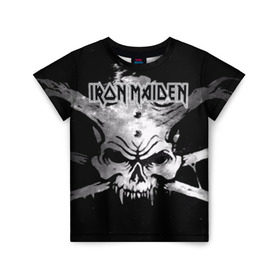 Детская футболка 3D с принтом Iron Maiden в Кировске, 100% гипоаллергенный полиэфир | прямой крой, круглый вырез горловины, длина до линии бедер, чуть спущенное плечо, ткань немного тянется | Тематика изображения на принте: бас | британия | брюс дикинсон | гитара | группа | дева | железная | метал | нико макбрэйн | рок | стив харрис | хеви | яник герс