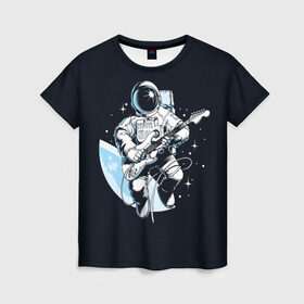 Женская футболка 3D с принтом Space rock в Кировске, 100% полиэфир ( синтетическое хлопкоподобное полотно) | прямой крой, круглый вырез горловины, длина до линии бедер | astronaut | cosmos | glare | guitar | infinity | music | planet | reflection | space suit | stars | sun | universe | астронавт | бесконечность | блик | вселенная | гитара | звезды | космонавт | космос | музыка | отражение | планета | рисунок | рок