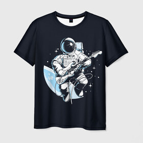 Мужская футболка 3D с принтом Space rock в Кировске, 100% полиэфир | прямой крой, круглый вырез горловины, длина до линии бедер | astronaut | cosmos | glare | guitar | infinity | music | planet | reflection | space suit | stars | sun | universe | астронавт | бесконечность | блик | вселенная | гитара | звезды | космонавт | космос | музыка | отражение | планета | рисунок | рок