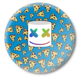 Значок с принтом Marshmello Pizza в Кировске,  металл | круглая форма, металлическая застежка в виде булавки | Тематика изображения на принте: 