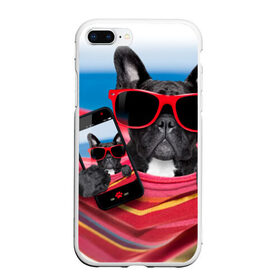 Чехол для iPhone 7Plus/8 Plus матовый с принтом бульдог в Кировске, Силикон | Область печати: задняя сторона чехла, без боковых панелей | бульдог | отдых | очки | собака | телефон | черная собака