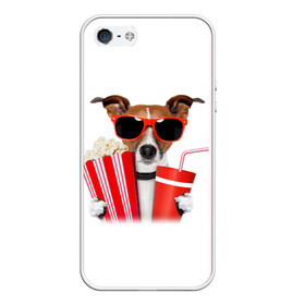 Чехол для iPhone 5/5S матовый с принтом собака-киноман в Кировске, Силикон | Область печати: задняя сторона чехла, без боковых панелей | кино | отдых | очки | попкорн | собака | телефон | терьер