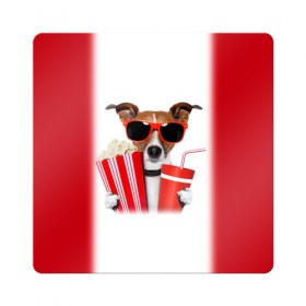 Магнит виниловый Квадрат с принтом собака-киноман в Кировске, полимерный материал с магнитным слоем | размер 9*9 см, закругленные углы | кино | отдых | очки | попкорн | собака | телефон | терьер
