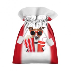 Подарочный 3D мешок с принтом собака-киноман в Кировске, 100% полиэстер | Размер: 29*39 см | кино | отдых | очки | попкорн | собака | телефон | терьер
