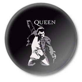 Значок с принтом Queen в Кировске,  металл | круглая форма, металлическая застежка в виде булавки | queen | брайан мэи | британская | группа | джон дикон | королева | роджер тейлор | рок | фредди меркьюри
