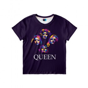 Детская футболка 3D с принтом Queen в Кировске, 100% гипоаллергенный полиэфир | прямой крой, круглый вырез горловины, длина до линии бедер, чуть спущенное плечо, ткань немного тянется | queen | брайан мэи | британская | группа | джон дикон | королева | роджер тейлор | рок | фредди меркьюри