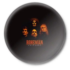 Значок с принтом Queen Bohemian Rhapsody в Кировске,  металл | круглая форма, металлическая застежка в виде булавки | queen | брайан мэи | британская | группа | джон дикон | королева | роджер тейлор | рок | фредди меркьюри