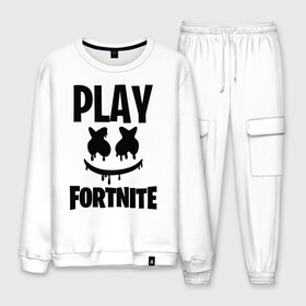 Мужской костюм хлопок с принтом FORTNITE x MARSHMELLO в Кировске, 100% хлопок | на свитшоте круглая горловина, мягкая резинка по низу. Брюки заужены к низу, на них два вида карманов: два “обычных” по бокам и два объемных, с клапанами, расположенные ниже линии бедра. Брюки с мягкой трикотажной резинкой на поясе и по низу штанин. В поясе для дополнительного комфорта — широкие завязки | 2019 | armor | armour | cybersport | esport | fortnite | game | llama | logo | броня | игра | киберспорт | лама | фиолетовый | фирменные цвета | фортнайт