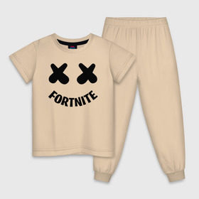 Детская пижама хлопок с принтом FORTNITE x MARSHMELLO в Кировске, 100% хлопок |  брюки и футболка прямого кроя, без карманов, на брюках мягкая резинка на поясе и по низу штанин
 | 2019 | armor | armour | cybersport | esport | fortnite | game | llama | logo | броня | игра | киберспорт | лама | фиолетовый | фирменные цвета | фортнайт