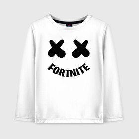 Детский лонгслив хлопок с принтом FORTNITE x MARSHMELLO в Кировске, 100% хлопок | круглый вырез горловины, полуприлегающий силуэт, длина до линии бедер | 2019 | armor | armour | cybersport | esport | fortnite | game | llama | logo | броня | игра | киберспорт | лама | фиолетовый | фирменные цвета | фортнайт