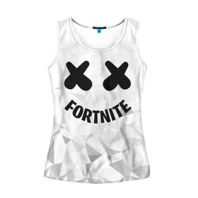 Женская майка 3D с принтом FORTNITE x MARSHMELLO в Кировске, 100% полиэстер | круглая горловина, прямой силуэт, длина до линии бедра | 2019 | armor | armour | cybersport | esport | fortnite | game | llama | logo | броня | игра | киберспорт | лама | фиолетовый | фирменные цвета | фортнайт