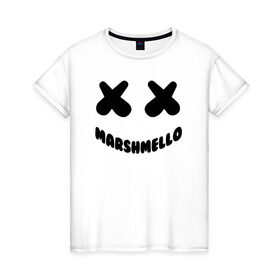 Женская футболка хлопок с принтом MARSHMELLO в Кировске, 100% хлопок | прямой крой, круглый вырез горловины, длина до линии бедер, слегка спущенное плечо | dj | marshmello | usa | америка | клубная музыка | маршмелло | музыка | музыкант