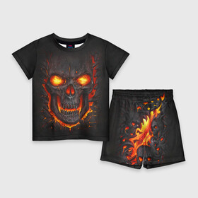Детский костюм с шортами 3D с принтом Skull Lava в Кировске,  |  | dead | demon | devil | executioner | metal | punisher | rap | rock | satan | skull | swag | каратель | метал | палач | рок | скелет | череп