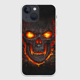 Чехол для iPhone 13 mini с принтом Skull Lava в Кировске,  |  | dead | demon | devil | executioner | metal | punisher | rap | rock | satan | skull | swag | каратель | метал | палач | рок | скелет | череп