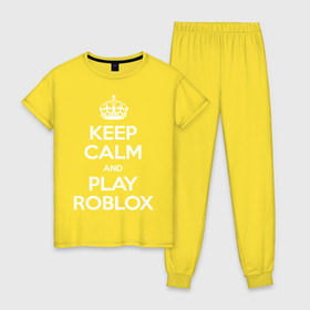 Женская пижама хлопок с принтом Keep Calm and Play Roblox в Кировске, 100% хлопок | брюки и футболка прямого кроя, без карманов, на брюках мягкая резинка на поясе и по низу штанин | game | keep calm | logo | play roblox | roblox | детский | замолчи | заткнись | играй | кип калм | лого | логотип | надпись | ребенку | ребенок | роблокс