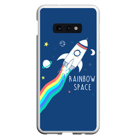 Чехол для Samsung S10E с принтом Rainbow space в Кировске, Силикон | Область печати: задняя сторона чехла, без боковых панелей | children | drawing | fire | flight | infinity | moon | planets | rainbow | rocket | space | stars | train | universe | wh | белый | бесконечность | вселенная | детский | звезды | космос | луна | надпись | огонь | планеты | полет | радуга | ракета | рисуно