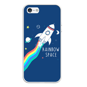 Чехол для iPhone 5/5S матовый с принтом Rainbow space в Кировске, Силикон | Область печати: задняя сторона чехла, без боковых панелей | Тематика изображения на принте: children | drawing | fire | flight | infinity | moon | planets | rainbow | rocket | space | stars | train | universe | wh | белый | бесконечность | вселенная | детский | звезды | космос | луна | надпись | огонь | планеты | полет | радуга | ракета | рисуно