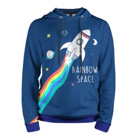 Мужская толстовка 3D с принтом Rainbow space в Кировске, 100% полиэстер | двухслойный капюшон со шнурком для регулировки, мягкие манжеты на рукавах и по низу толстовки, спереди карман-кенгуру с мягким внутренним слоем. | children | drawing | fire | flight | infinity | moon | planets | rainbow | rocket | space | stars | train | universe | wh | белый | бесконечность | вселенная | детский | звезды | космос | луна | надпись | огонь | планеты | полет | радуга | ракета | рисуно