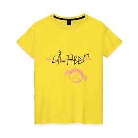 Женская футболка хлопок с принтом Lil Peep в Кировске, 100% хлопок | прямой крой, круглый вырез горловины, длина до линии бедер, слегка спущенное плечо | gustav | lo fi | runaway | густав | лил | пип | пост эмо | реп | хип хоп | эмо рэп