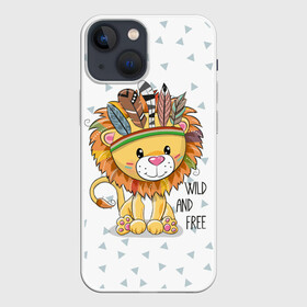 Чехол для iPhone 13 mini с принтом Wild and free. lion. в Кировске,  |  | animal | free | ki | lion | predator | toy | wild | белый | воин | грива | детский | дикий | животное | игрушка | индеец | красивый | лев | львёнок | малыш | милый | надпись | перья | повязка | раскраска | рисунок | свободный