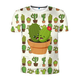 Мужская футболка 3D спортивная с принтом Прикольные кактусы в Кировске, 100% полиэстер с улучшенными характеристиками | приталенный силуэт, круглая горловина, широкие плечи, сужается к линии бедра | веселый кактус | зеленый | иголки | кактусы | колючий | летний | лето | настроение | прикольный | радостный | счастье | цветок | цветы | эмоции