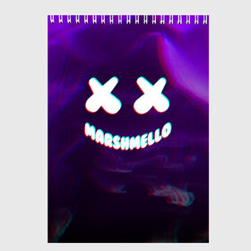 Скетчбук с принтом MARSHMELLO GLITCH в Кировске, 100% бумага
 | 48 листов, плотность листов — 100 г/м2, плотность картонной обложки — 250 г/м2. Листы скреплены сверху удобной пружинной спиралью | dj | marshmello | usa | америка | клубная музыка | маршмелло | музыка | музыкант