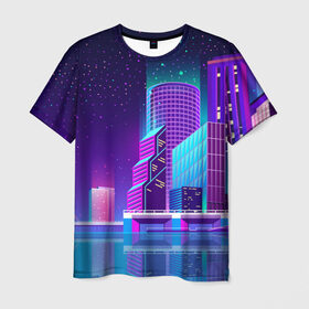 Мужская футболка 3D с принтом Neon Nights в Кировске, 100% полиэфир | прямой крой, круглый вырез горловины, длина до линии бедер | city | neon синтвейв | retrowave | synthwave | горо | неон | ночь | ретровейв