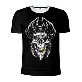 Мужская футболка 3D спортивная с принтом Пиратский череп в Кировске, 100% полиэстер с улучшенными характеристиками | приталенный силуэт, круглая горловина, широкие плечи, сужается к линии бедра | dead | demon | devil | executioner | metal | pirat | punisher | rap | rock | satan | sea | skull | swag | каратель | метал | море | океан | палач | пират | рок | скелет | череп