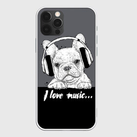 Чехол для iPhone 12 Pro Max с принтом I love music… в Кировске, Силикон |  | animal | black | breed | dog | drawing | fon | graphics | gray | head | headphones | i | inscription | look | love | music | muzzle | text | взгляд | голова | графика | животное | люблю | музыка | надпись | наушники | порода | рисунок | серый | со