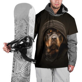 Накидка на куртку 3D с принтом Ротвейлер в капюшоне  в Кировске, 100% полиэстер |  | rottweiler | капюшон | молоссы | пастух | пёс | собака | щенок
