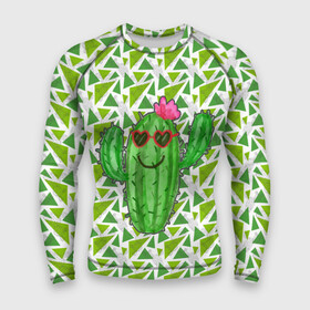 Мужской рашгард 3D с принтом Позитивный кактус в Кировске,  |  | веселый кактус | зеленый | иголки | кактусы | колючий | летний | лето | настроение | прикольный | радостный | счастье | цветок | цветы | эмоции