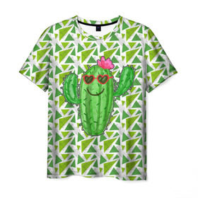 Мужская футболка 3D с принтом Позитивный кактус в Кировске, 100% полиэфир | прямой крой, круглый вырез горловины, длина до линии бедер | веселый кактус | зеленый | иголки | кактусы | колючий | летний | лето | настроение | прикольный | радостный | счастье | цветок | цветы | эмоции