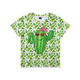Детская футболка 3D с принтом Позитивный кактус в Кировске, 100% гипоаллергенный полиэфир | прямой крой, круглый вырез горловины, длина до линии бедер, чуть спущенное плечо, ткань немного тянется | Тематика изображения на принте: веселый кактус | зеленый | иголки | кактусы | колючий | летний | лето | настроение | прикольный | радостный | счастье | цветок | цветы | эмоции