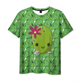 Мужская футболка 3D с принтом Милый кактус в Кировске, 100% полиэфир | прямой крой, круглый вырез горловины, длина до линии бедер | веселый кактус | зеленый | иголки | кактусы | колючий | летний | лето | настроение | прикольный | радостный | счастье | цветок | цветы | эмоции