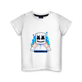 Детская футболка хлопок с принтом Marshmello в Кировске, 100% хлопок | круглый вырез горловины, полуприлегающий силуэт, длина до линии бедер | christopher | comstock | dj | dotcom | friends | marshmallow | marshmello | usa | диджей | друзья | комсток | крис | маршмэллоу | продюсер | сша