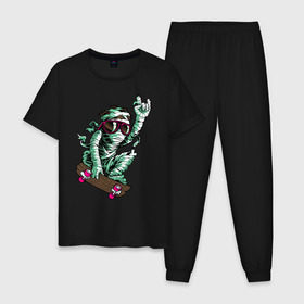 Мужская пижама хлопок с принтом Мумия на Скейте в Кировске, 100% хлопок | брюки и футболка прямого кроя, без карманов, на брюках мягкая резинка на поясе и по низу штанин
 | 