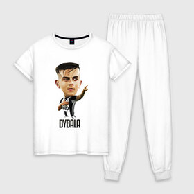 Женская пижама хлопок с принтом Dybala в Кировске, 100% хлопок | брюки и футболка прямого кроя, без карманов, на брюках мягкая резинка на поясе и по низу штанин | champion | cr7 | cristiano | game | goal | italy | juventus | madrid | real | ronaldo | spain | team | буффон | гол | дибала | золотой мяч | игрок | испания | италия | криштиану | мадрид | португалия | реал | роналду | спорт | тренер | футбол | 