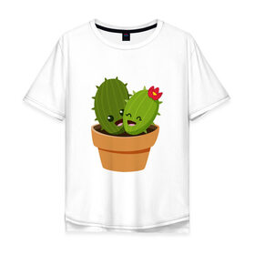 Мужская футболка хлопок Oversize с принтом Веселые кактусы в Кировске, 100% хлопок | свободный крой, круглый ворот, “спинка” длиннее передней части | 